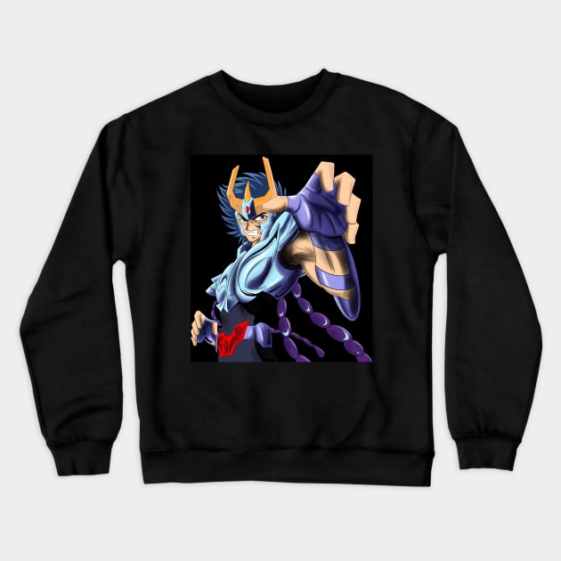 ikki the phoenix saint in immortal myth cloth in saint seiya art ecopop in black Crewneck Sweatshirt by jorge_lebeau